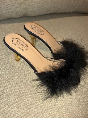 Black Feather Mule Heels